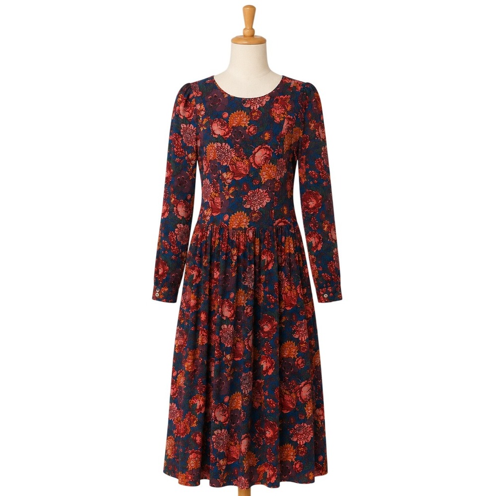 Vintage 80s Laura Ashley Floral Corduroy Drop Waist Dress ~ Great Britain US 10